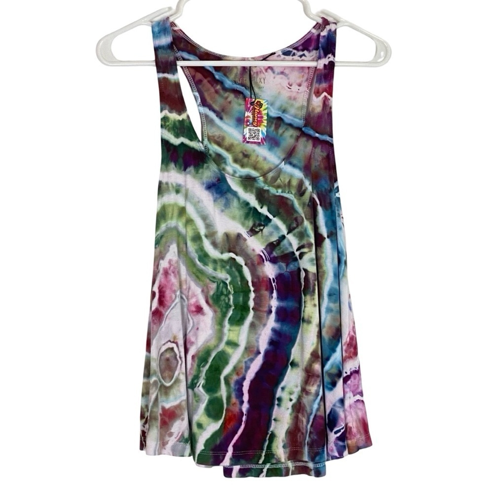 Handmade Geode Tie Dye Tank Top Womens Size Small Soft Lightweight Blue Green